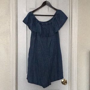 Chambray  Off the Shoulders Denim Romper
